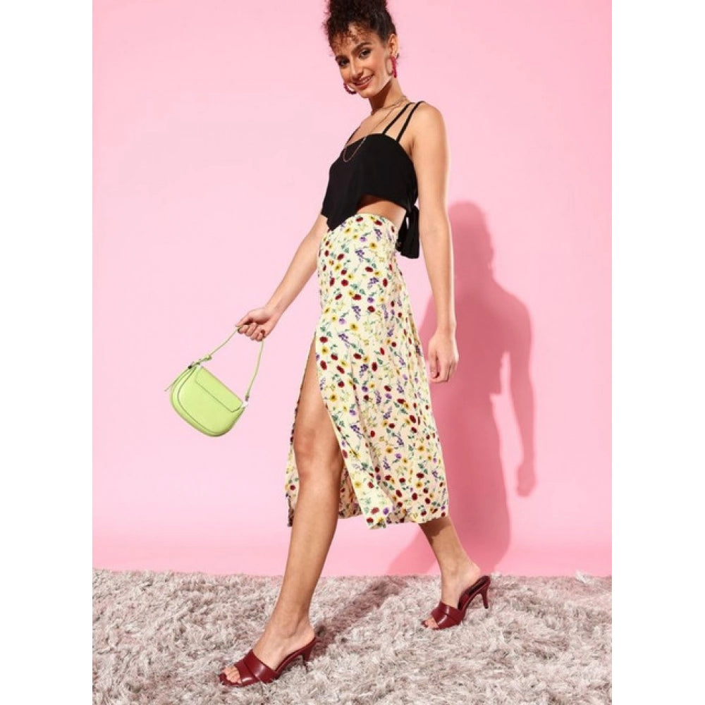 Seduva Women's Polyester Floral Side Zip Skirt (Multicolor)