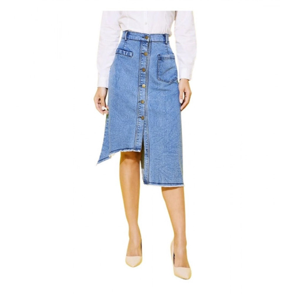 Seduva Women's Denim Hi Lo Buttoned Skirt (Blue)
