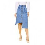 Seduva Women's Denim Hi Lo Buttoned Skirt (Blue)