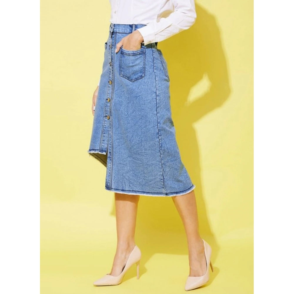 Seduva Women's Denim Hi Lo Buttoned Skirt (Blue)