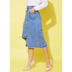 Seduva Women's Denim Hi Lo Buttoned Skirt (Blue)