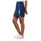 Seduva Women's Denim Lycra Solid Button Skirt (Blue)