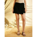 Seduva Women's Polyester Spandex Solid Side Zip Skirt (Black)