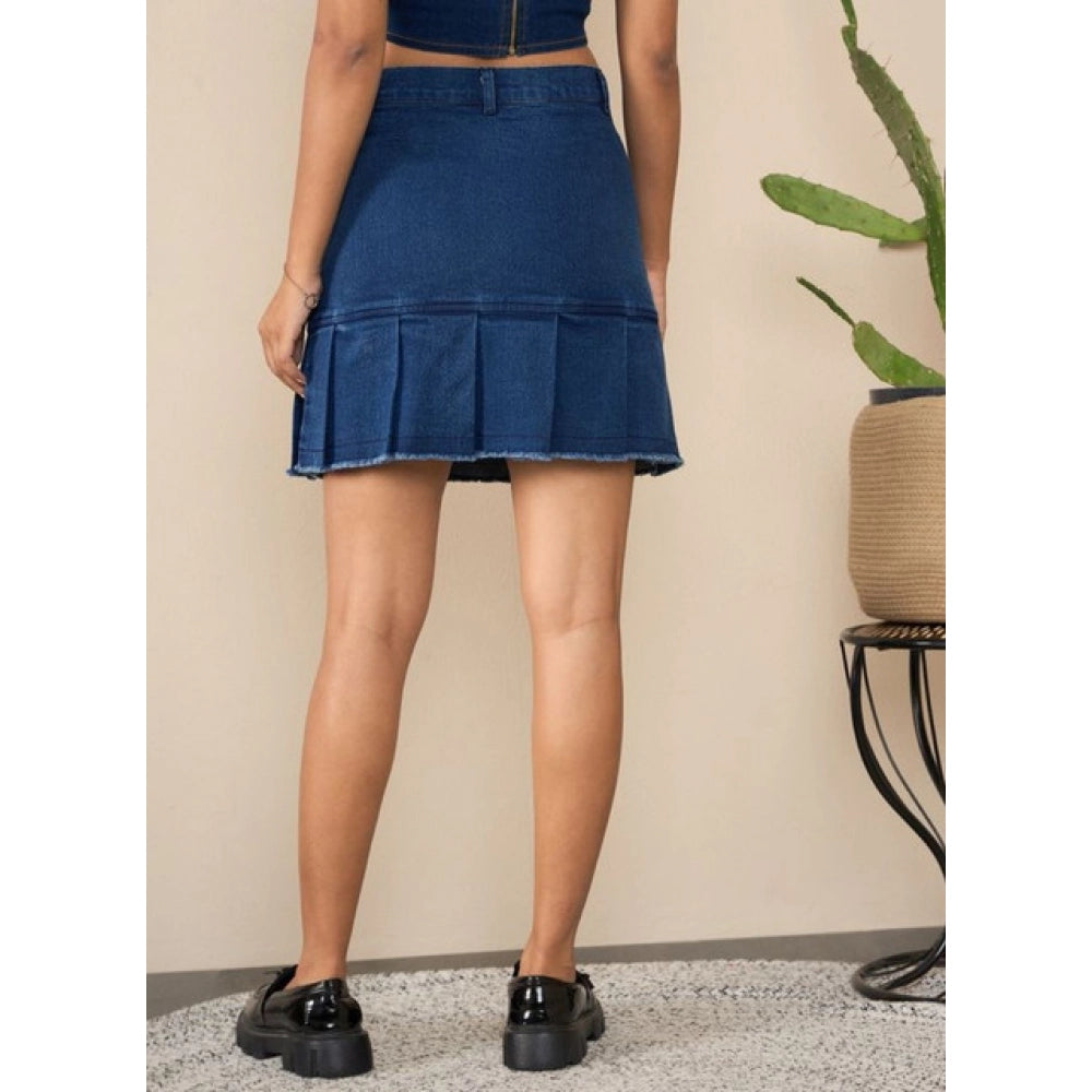 Seduva Women's Denim Washed Buttoned Skirt (Blue)