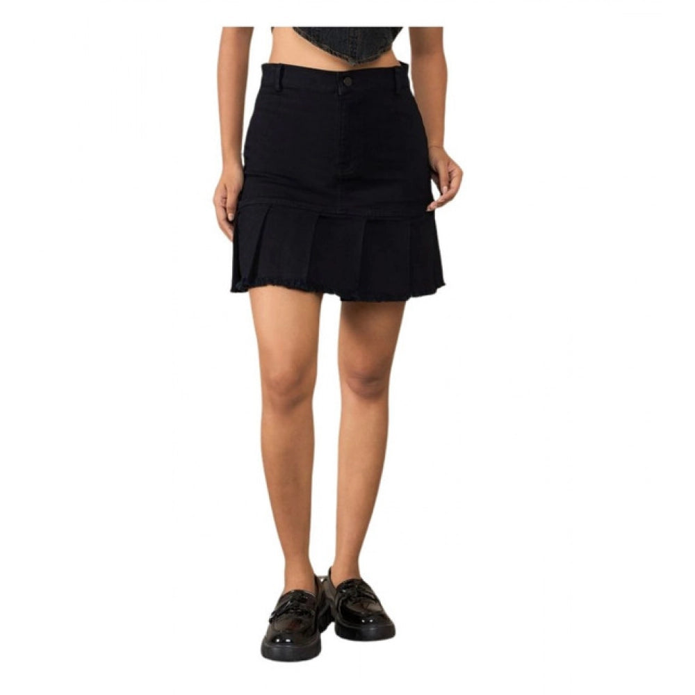 Seduva Women's Denim Washed Buttoned Skirt (Black)