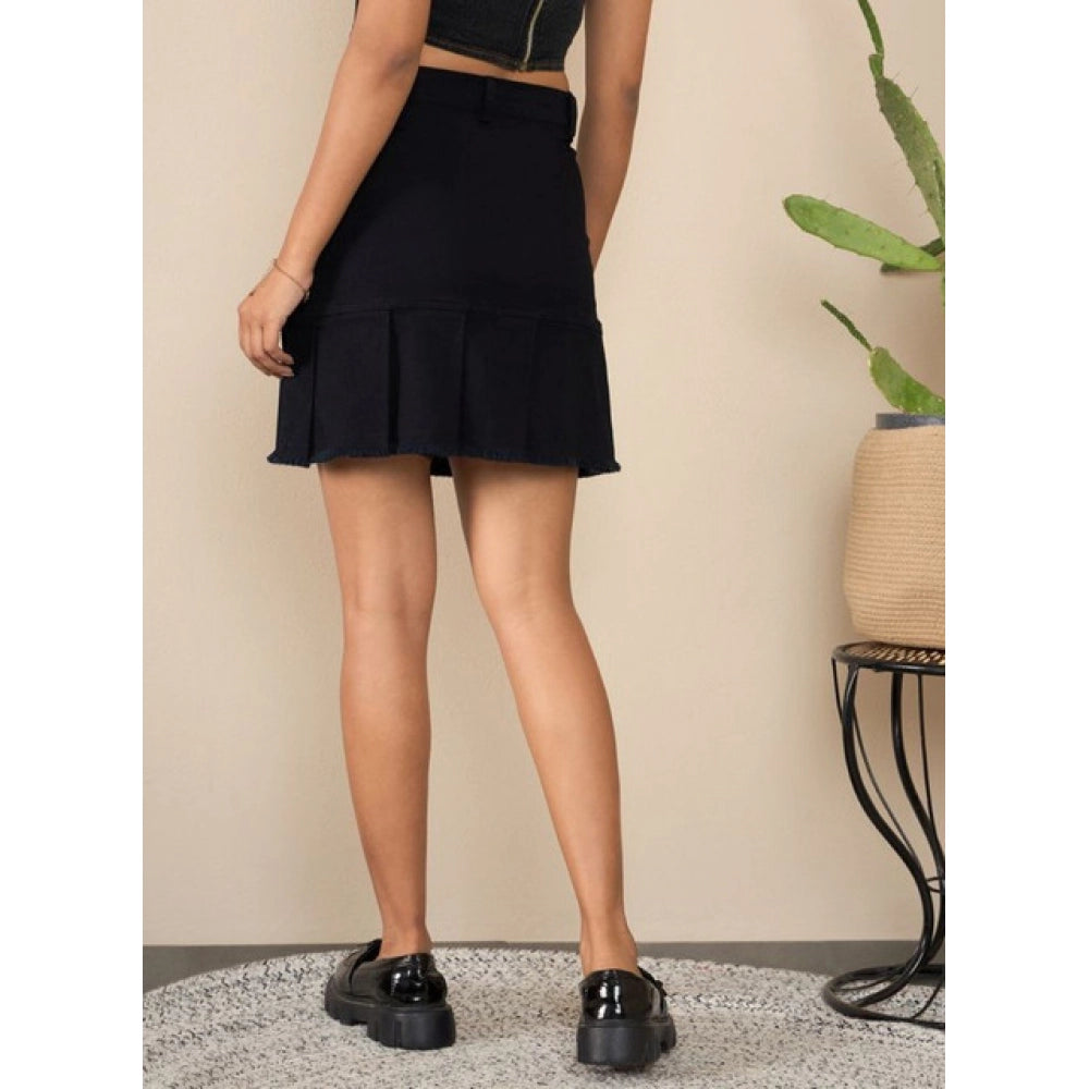 Seduva Women's Denim Washed Buttoned Skirt (Black)