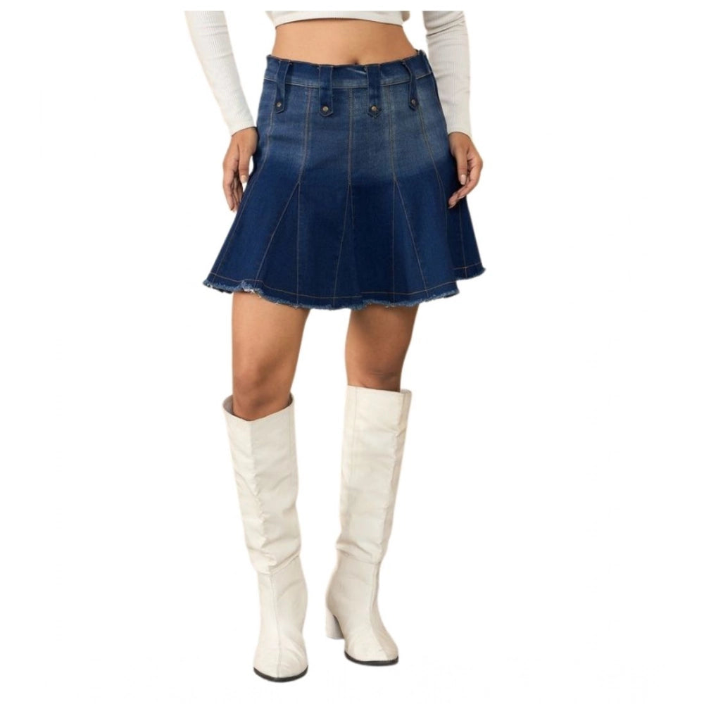 Seduva Women's Denim Washed Buttoned Skirt (Blue)