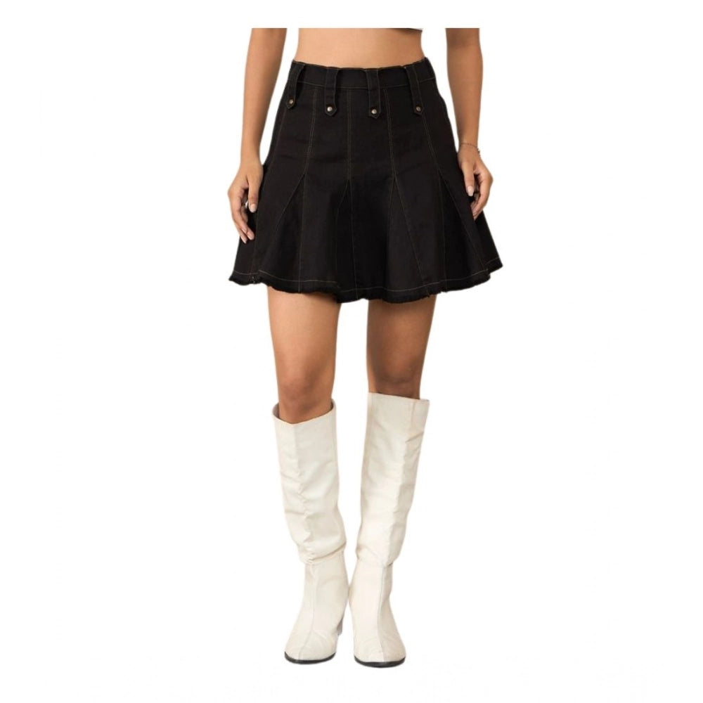 Seduva Women's Denim Washed Buttoned Skirt (Black)