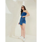 Seduva Women's Denim Lycra Solid Zip Closure Skorts (Blue)