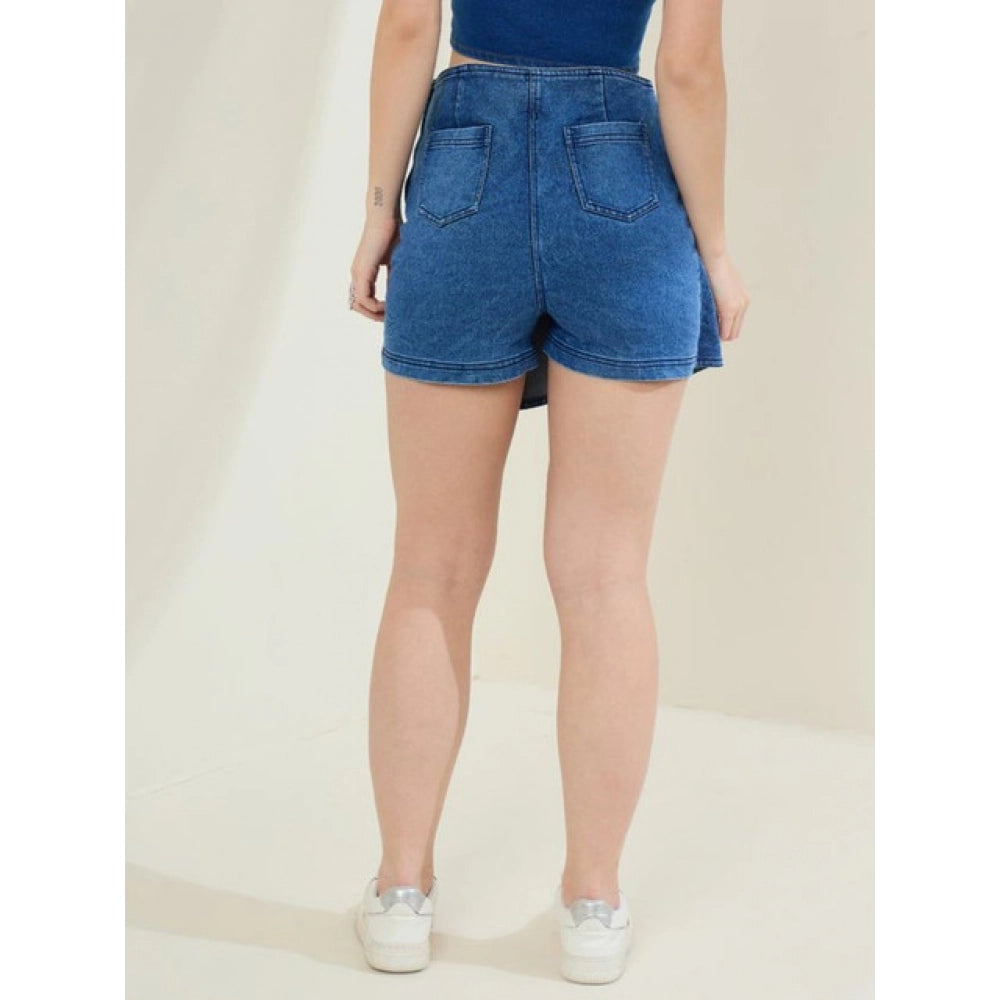 Seduva Women's Denim Lycra Solid Zip Closure Skorts (Blue)