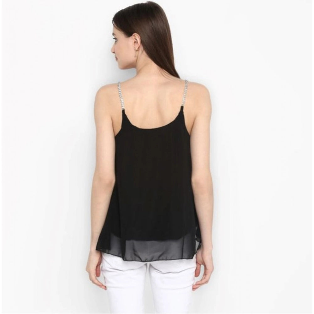 Seduva Women's Polyester Embellished Shoulder Straps Top (Black)