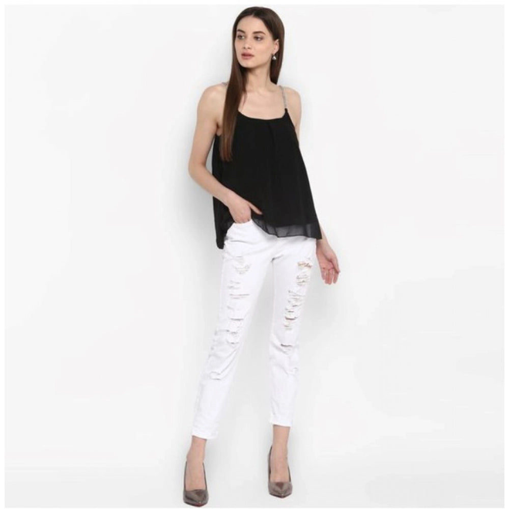 Seduva Women's Polyester Embellished Shoulder Straps Top (Black)