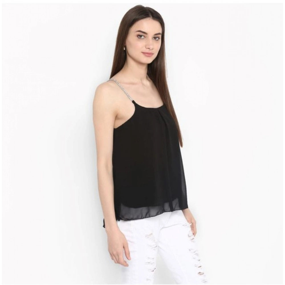 Seduva Women's Polyester Embellished Shoulder Straps Top (Black)