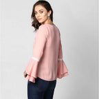 Seduva Women's Polyester Solid Bell Sleeve Top (Pink)