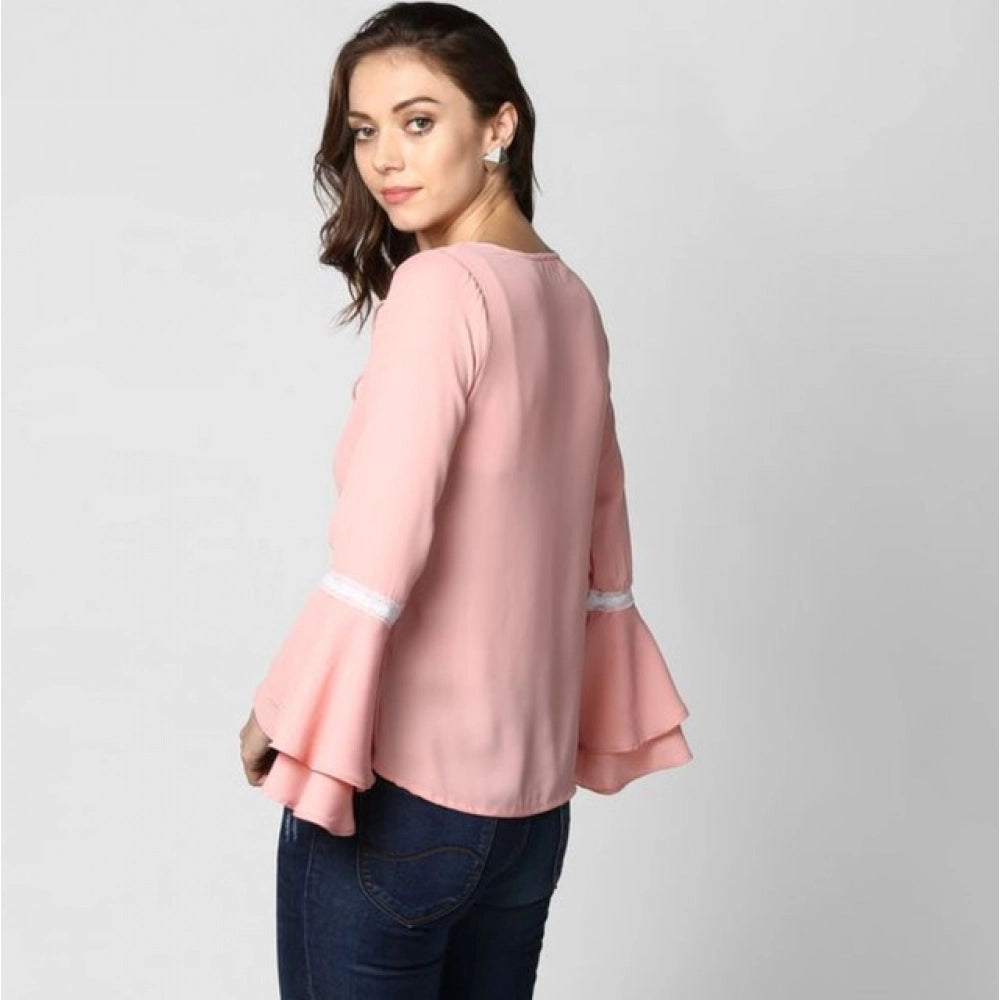 Seduva Women's Polyester Solid Bell Sleeve Top (Pink)