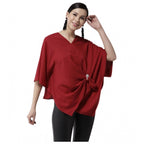 Seduva Women's Polyester Solid Cape Sleeve Top (Red)