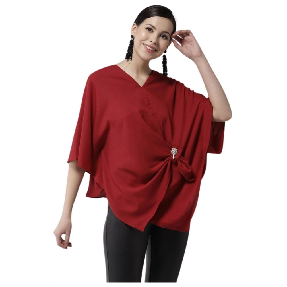 Seduva Women's Polyester Solid Cape Sleeve Top (Red)