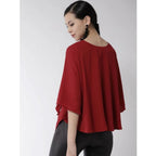 Seduva Women's Polyester Solid Cape Sleeve Top (Red)