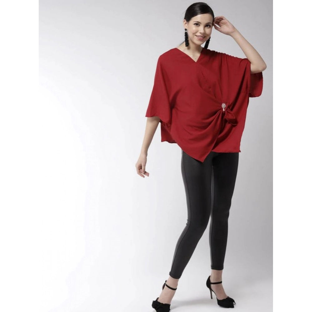 Seduva Women's Polyester Solid Cape Sleeve Top (Red)