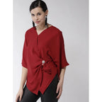 Seduva Women's Polyester Solid Cape Sleeve Top (Red)