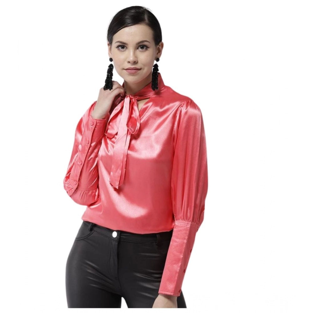 Seduva Women's Polyester Solid Long Sleeves Top (Coral)
