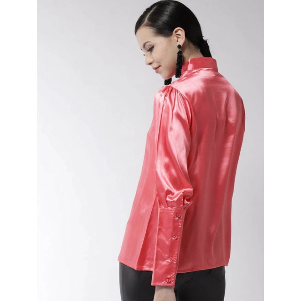 Seduva Women's Polyester Solid Long Sleeves Top (Coral)