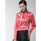Seduva Women's Polyester Solid Long Sleeves Top (Coral)