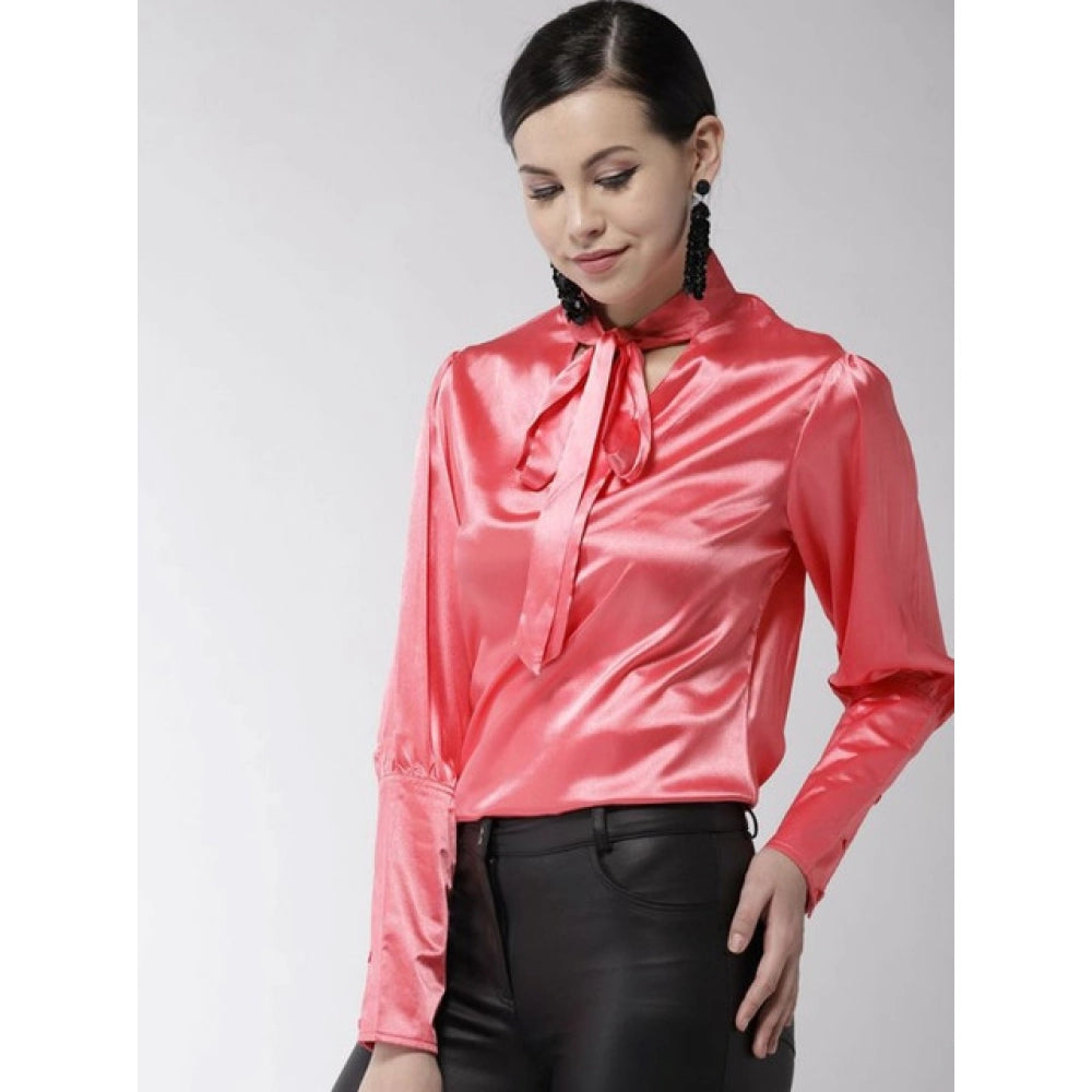 Seduva Women's Polyester Solid Long Sleeves Top (Coral)