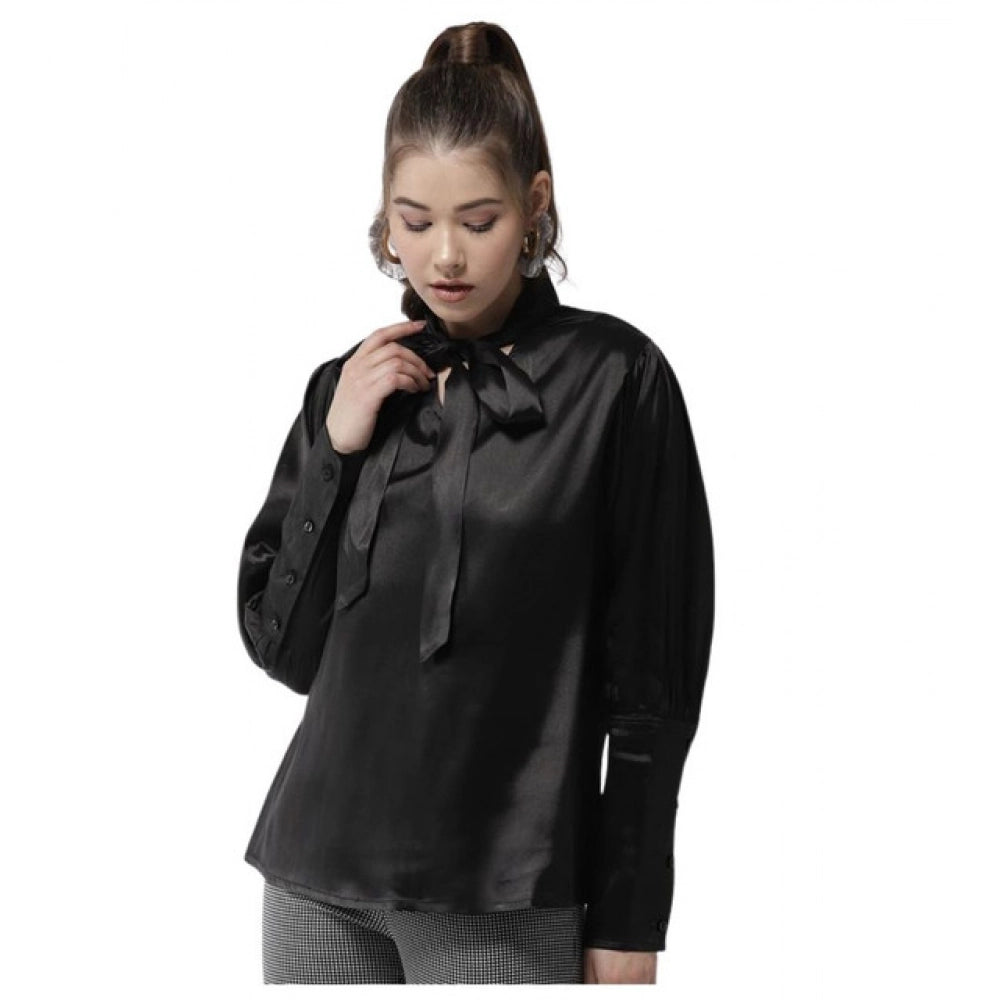 Seduva Women's Polyester Solid Long Sleeves Top (Black)