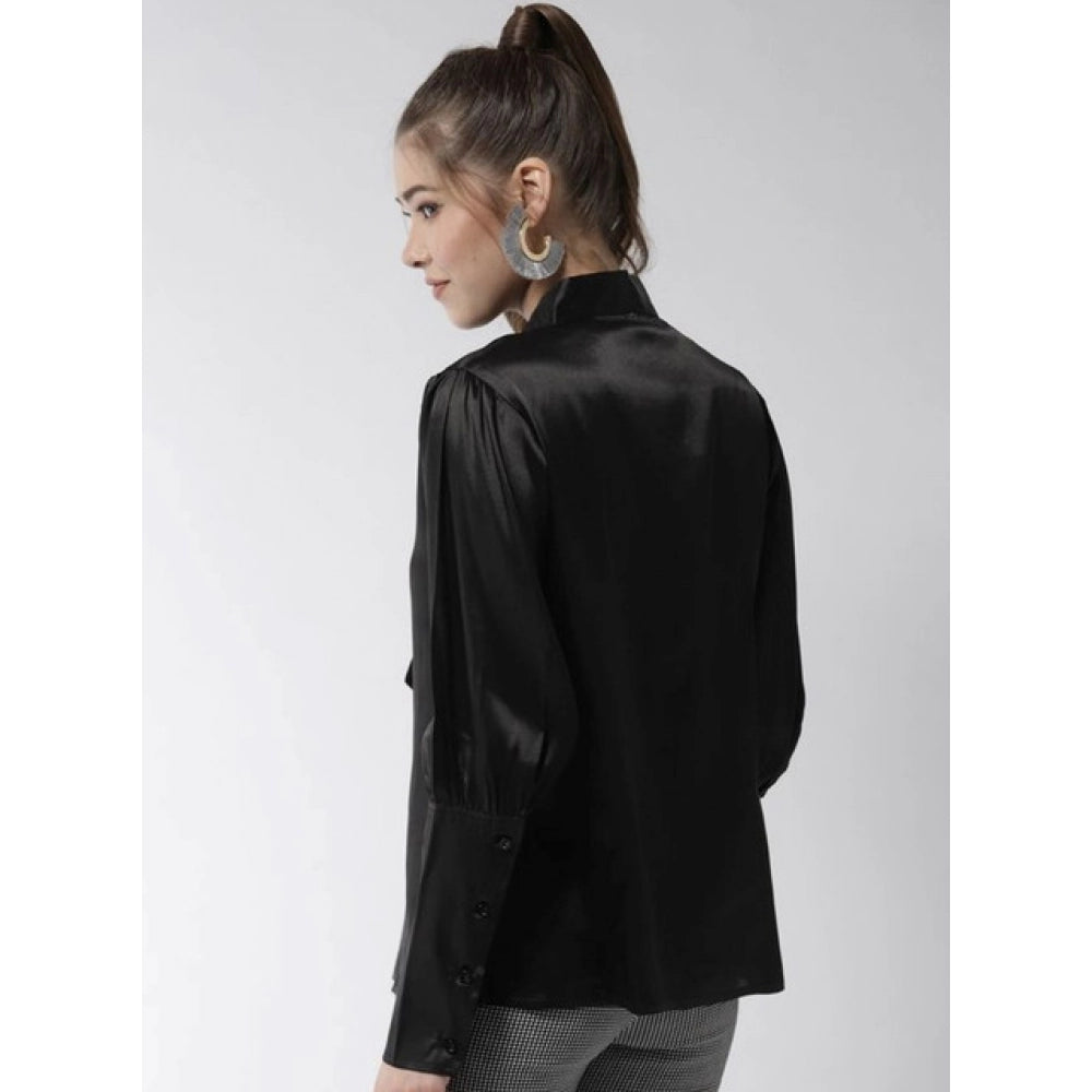 Seduva Women's Polyester Solid Long Sleeves Top (Black)