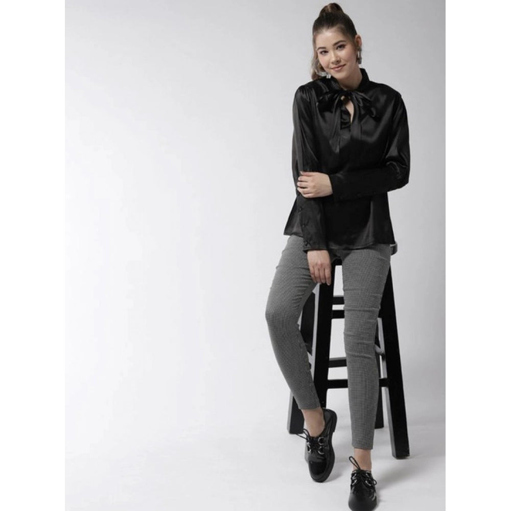 Seduva Women's Polyester Solid Long Sleeves Top (Black)