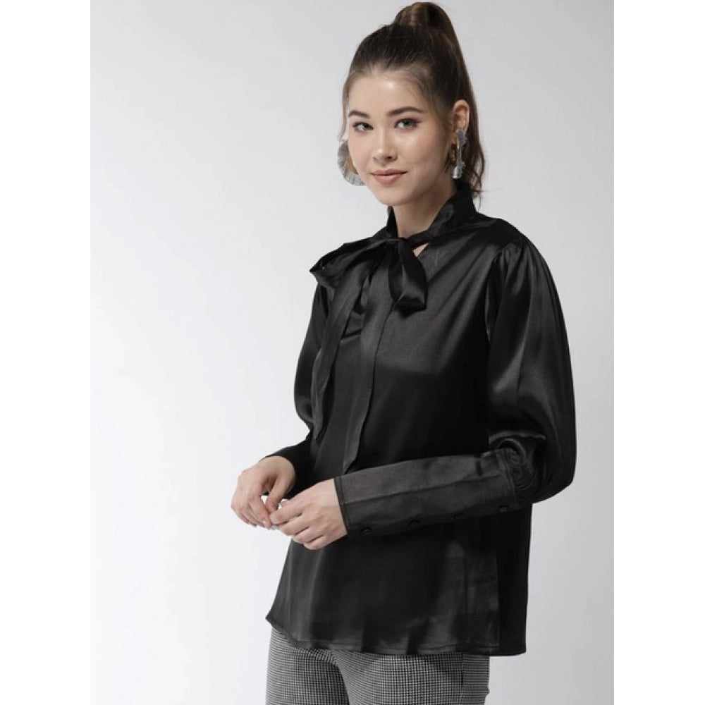 Seduva Women's Polyester Solid Long Sleeves Top (Black)