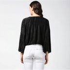 Seduva Women's Polyester Pleated Balloon Sleeve Top (Black)