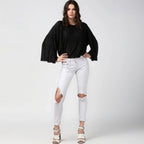 Seduva Women's Polyester Pleated Balloon Sleeve Top (Black)