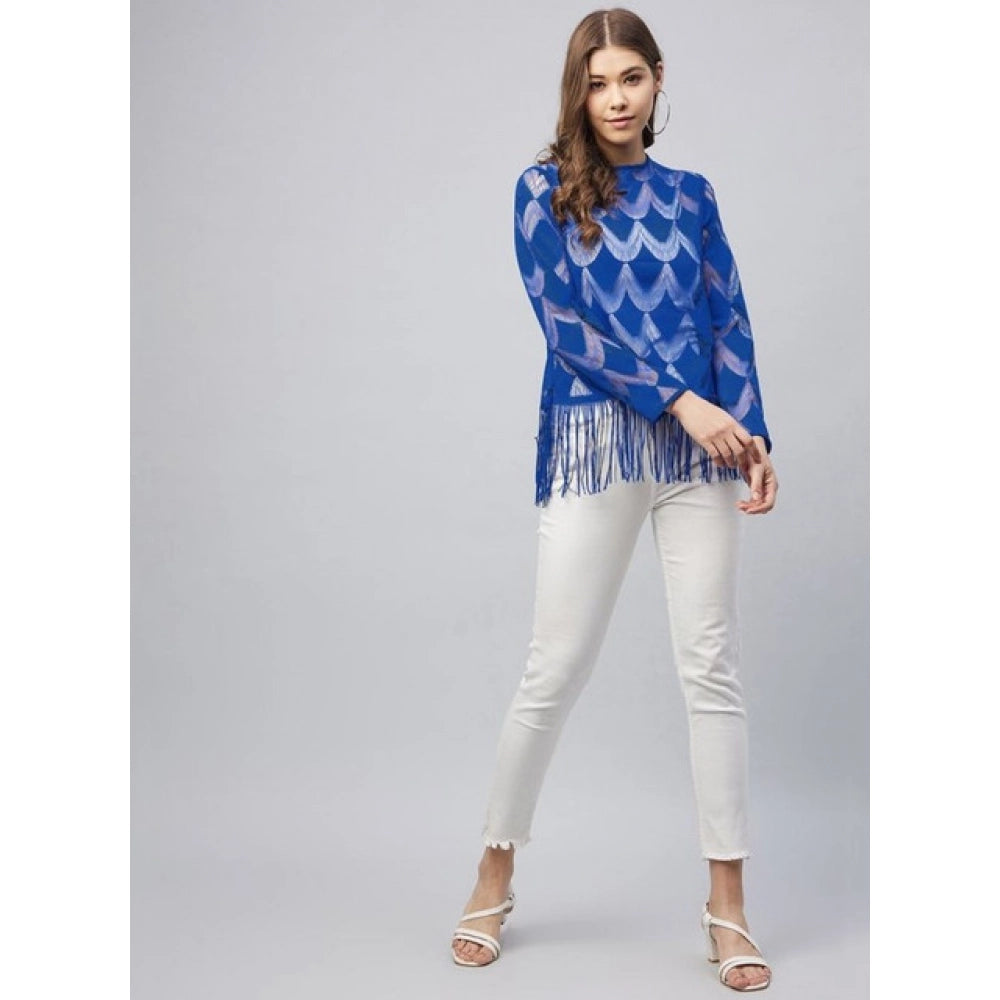 Seduva Women's Lace Self Design Long Sleeves Top (Blue)