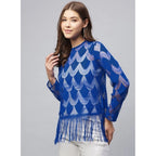 Seduva Women's Lace Self Design Long Sleeves Top (Blue)