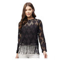 Seduva Women's Lace Self Design Short Sleeve Top (Black)