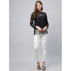 Seduva Women's Lace Self Design Short Sleeve Top (Black)
