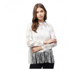 Seduva Women's Lace Self Design Short Sleeve Top (White)