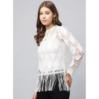 Seduva Women's Lace Self Design Short Sleeve Top (White)