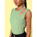 Seduva Women's Polyester Lycra Solid Sleeveless Top (Green)