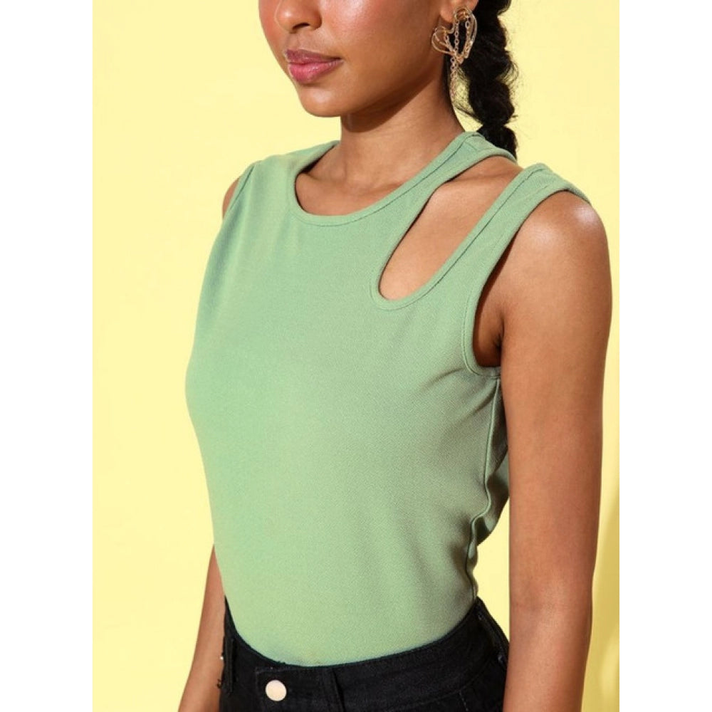 Seduva Women's Polyester Lycra Solid Sleeveless Top (Green)