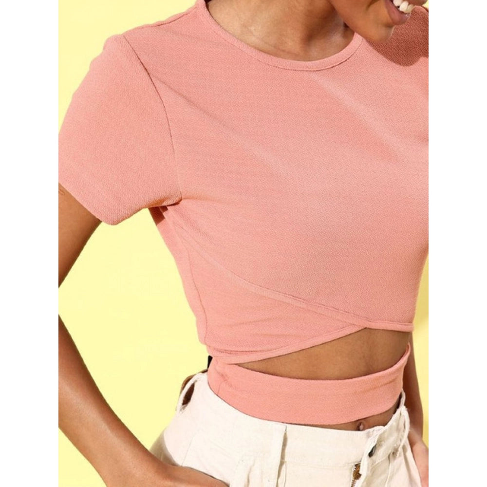 Seduva Women's Polyester Lycra Solid Short Sleeve Top (Pink)