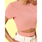 Seduva Women's Polyester Lycra Solid Short Sleeve Top (Pink)