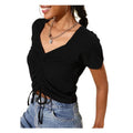 Seduva Women's Polyester Lycra Solid Short Sleeve Top (Black)