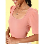Seduva Women's Polyester Lycra Solid Short Sleeve Top (Pink)