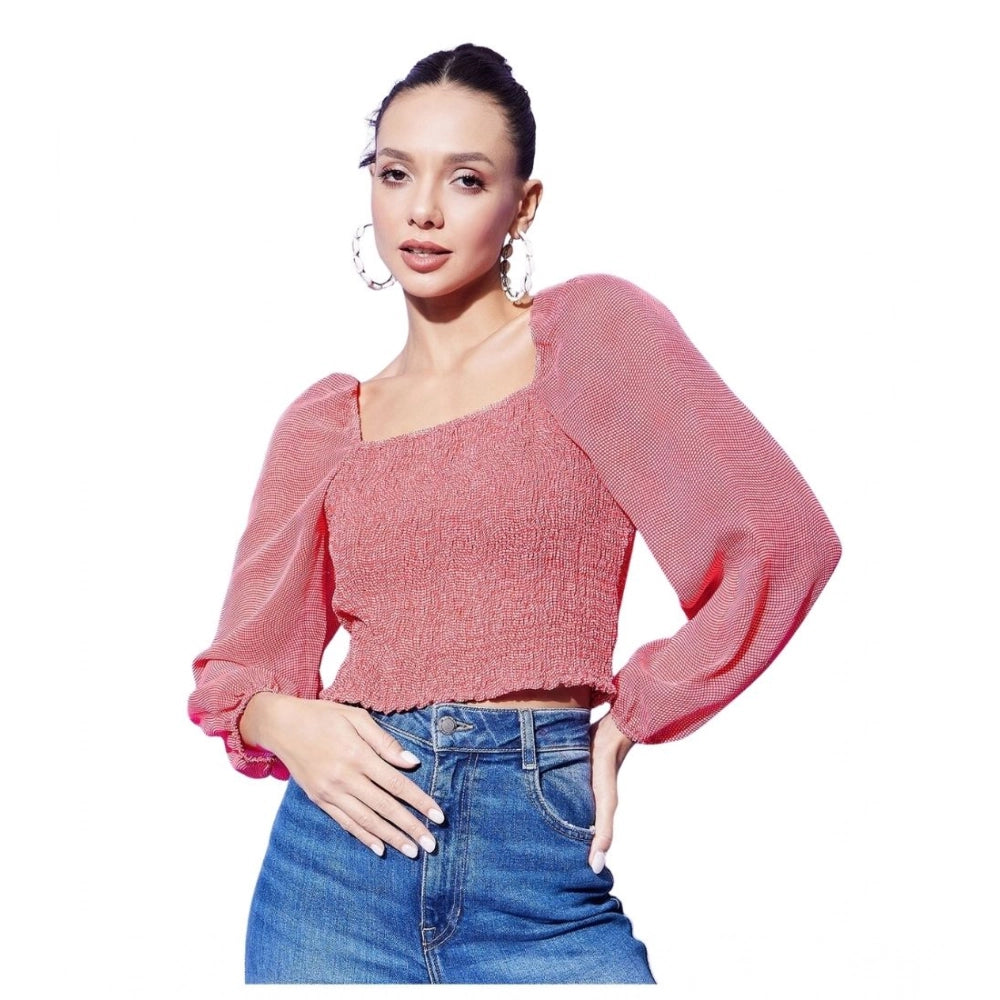 Seduva Women's Polyester Floral Long Sleeves Top (Red)