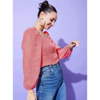 Seduva Women's Polyester Floral Long Sleeves Top (Red)