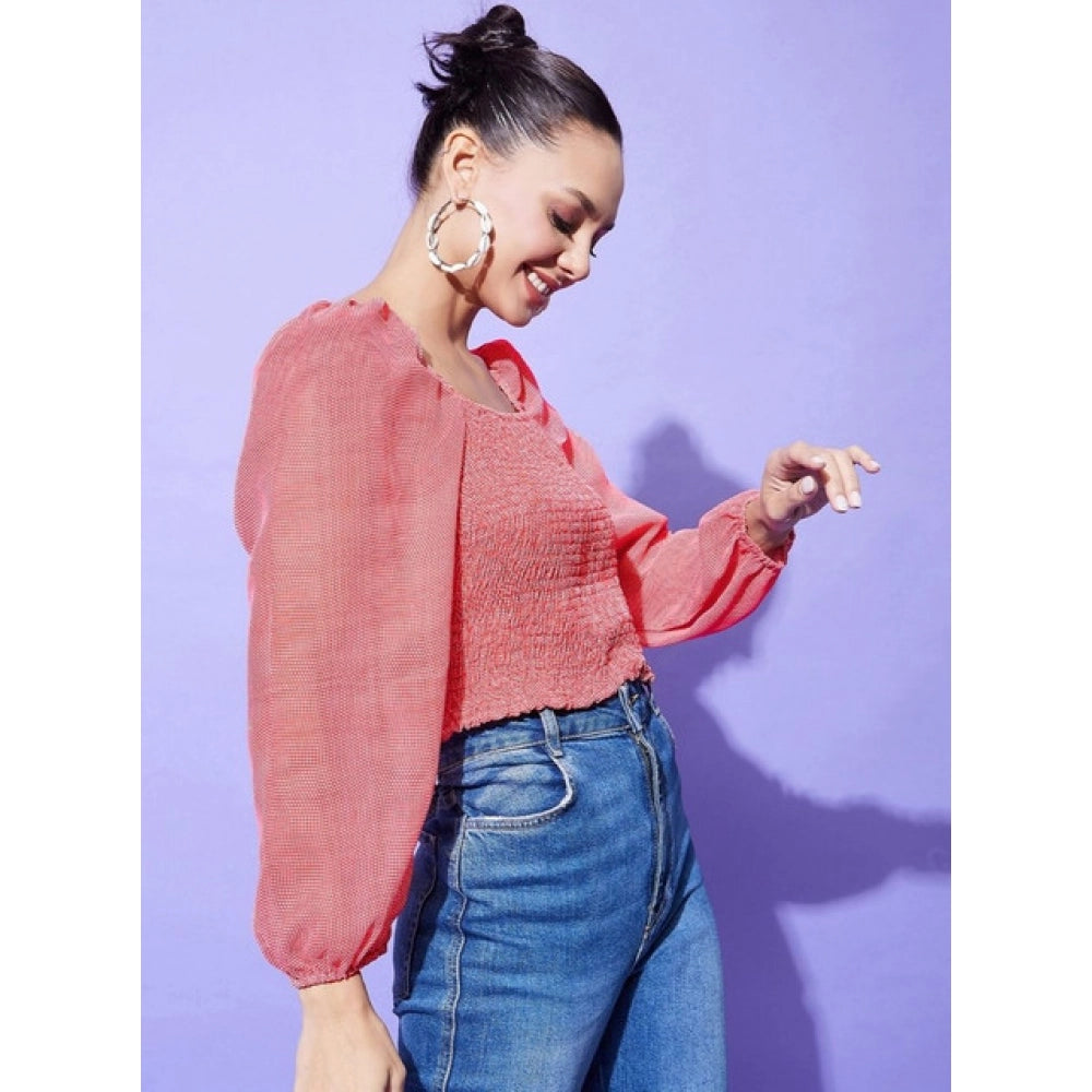 Seduva Women's Polyester Floral Long Sleeves Top (Red)