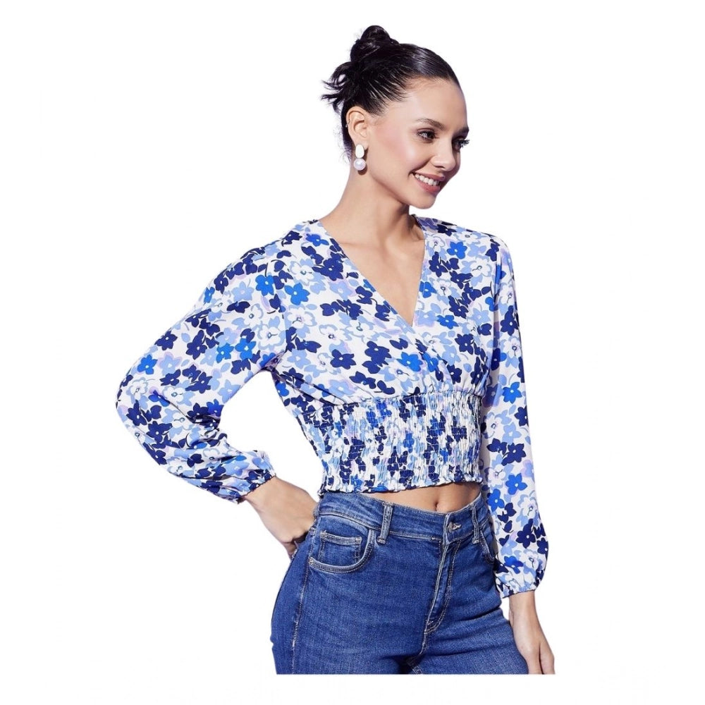 Seduva Women's Polyester Floral Long Sleeves Top (Blue)